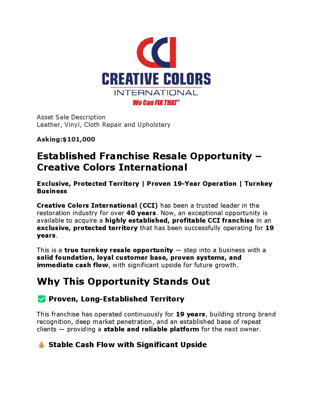 Established Franchise Resale Opportunity – Creative Colors International